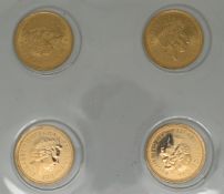 Four 2002 gold half sovereigns, shield reverses, in bubble pack