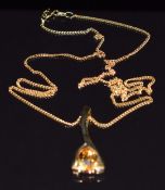 A 9ct gold pendant set with citrine on 9ct gold chain, 5.5g