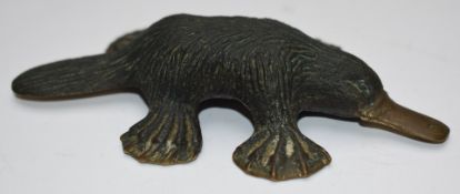 Mary Michelmore Australian bronze study of a duck billed platypus, signed to base of tail, L12cm