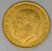 George V 1913 gold half sovereign, EF/unc