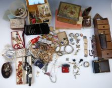 A collection of costume jewellery including necklaces, brooches including silver, Hollywood, paste
