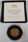 Elizabeth II 2019 gold full sovereign, uncirculated with certificate