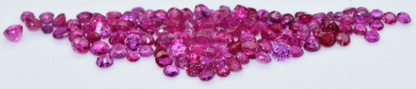 One hundred and thirty six loose round cut natural unheated Burmese rubies, total carat weight