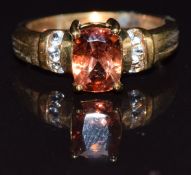 A 9k gold ring set with andesine and topaz, size M/N, 3.6g