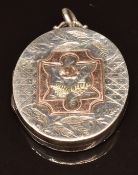 Victorian hallmarked silver locket with applied gold decoration, Birmingham 1884