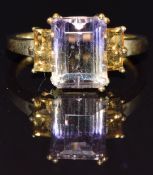 A 9k gold ring set with tourmaline and citrine, size O, 3g