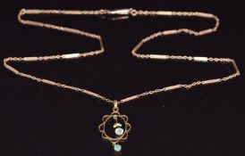Edwardian 9ct gold necklace set with paste, on 9ct rose gold chain, 4.4g