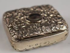 Victorian hallmarked silver snuff or similar box with embossed decoration and gilt interior,
