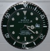 Rolex Oyster Perpetual Date Submariner shop display or advertising wall clock with date aperture,