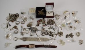 A collection of silver jewellery including rings, earrings, necklaces, etc
