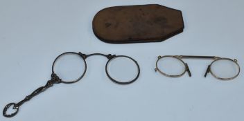 Vintage white metal and marcasite lorgnette and vintage spung glasses or spectacles