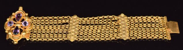 Victorian pinchbeck bracelet set with faux amethyst