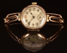 Art Deco 9ct gold ladies wristwatch with inset subsidiary seconds dial, blued hands, Arabic
