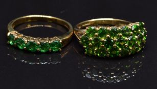 Two 9ct gold rings set with diopside, size N, 5.3g