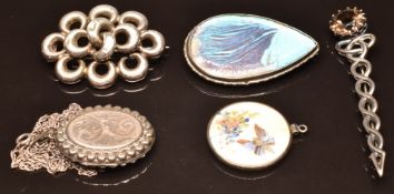 Victorian silver brooch made up of crescent sections, Scottish silver brooch, butterfly wing brooch,