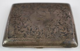 Hallmarked silver curved cigarette case, with engraved decoration, Birmingham 1913, maker Sydney &