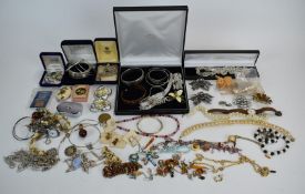 Eight silver bangles, four silver necklaces, silver bracelets, silver bracelet set with pressed