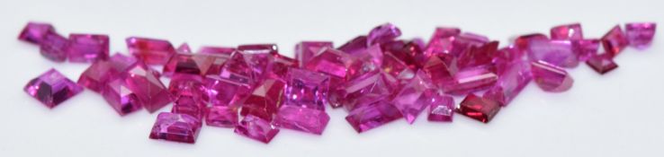 Sixty nine loose baguette cut natural unheated Burmese rubies, total carat weight approximately 8.