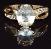 A 9k gold ring set with labradorite and white sapphires, size M, 4.3g