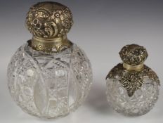 Victorian hallmarked silver mounted cut glass globe shaped dressing table bottle, London 1895, maker
