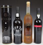 Three bottles of wine and port comprising Messias 10 Anos, 75cl, 20% vol, in presentation tin;