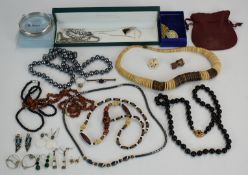 A collection of jewellery including diamanté, silver including bangle, necklace and ring,