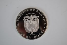 Republic of Panama 1974 20 Balboas 5oz silver coin, 60mm diameter, in box