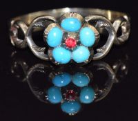Victorian ring set with paste and turquoise, with a compartment for hair verso, size M, 1.1g