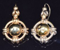 Victorian pair of yellow metal earrings, 6.3g