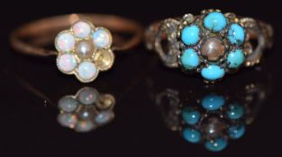 Victorian 9ct gold ring set with a pearl and turquoise, Birmingham 1866, and an Edwardian 9ct gold