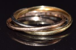 Cartier 18ct tri-coloured Russain style gold wedding band/ ring, in original Cartier box, size O,