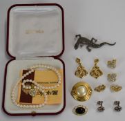 A silver lizard brooch set with marcasite, silver cufflinks marked Tiffany & Co, Monet jewellery,