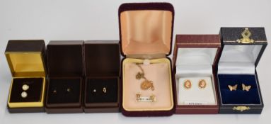 A 9ct gold St Christopher and five pairs of 9ct gold earrings, 3g