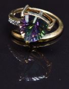 A 9k gold ring set with mystic and white topaz, size N, 4.2g