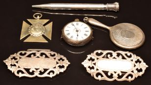 Silver buckle, Birmingham 1901, silver fob watch and silver pencil