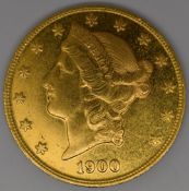 1900 USA $20 gold coin, 32.2g