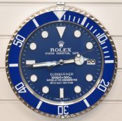 Rolex Oyster Perpetual Date Submariner shop display or advertising wall clock with date aperture,