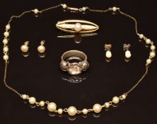 A collection of jewellery including unusual silver ring set with foiled paste, a 14k gold tie