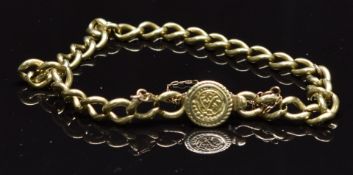 A yellow metal curb link bracelet, 14g