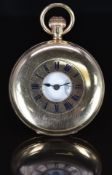 Waltham gold plated keyless winding half hunter pocket watch with inset subsidiary seconds dial,