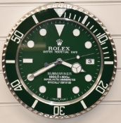 Rolex Oyster Perpetual Date Submariner shop display or advertising wall clock with date aperture,