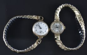 Two 9ct gold ladies wristwatches watches including one Excalibur, each with blued hands, Arabic