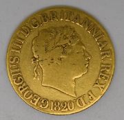 George III 1820 gold full sovereign, F+