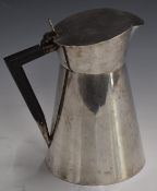John Grinsell & Sons Ltd silver plated Arts & Crafts style jug with angular ebonised handle and