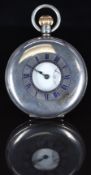 J W Benson hallmarked silver keyless winding half hunter pocket watch with subsidiary seconds