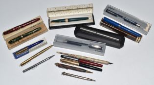Small collection of pens including Parker, Queensway, Conway Stewart, propelling pencils etc