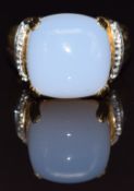 A 9k gold ring set with chalcedony and diamonds, size M/N, 8.3g