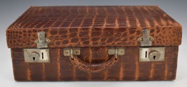 A crocodile skin ladies valet / small suitcase with Varma Leather Factory Delhi plaque, W43 x D28
