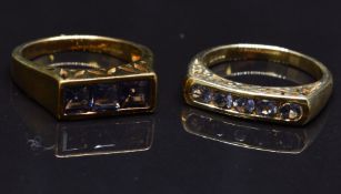 Two 9ct gold rings set with iolite, size N, 7.1g