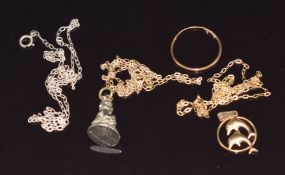 Two 9ct gold chains and pendant, 1.2g